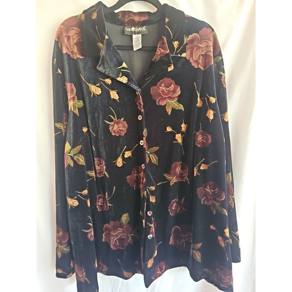 3x Sag Harbor Blouse Black With Flowers